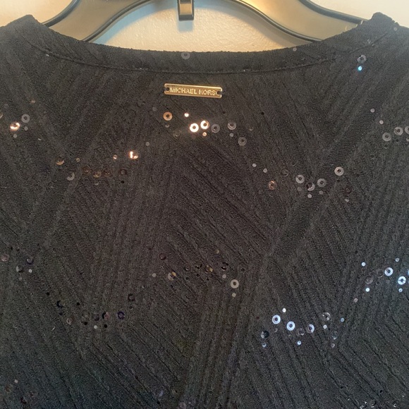 MICHAEL KORS NWT black sparkly long sleeve top MED - Picture 5 of 5